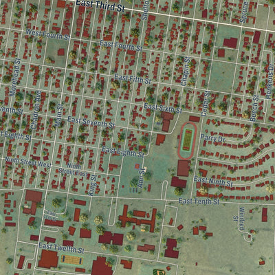 Close-up of the map of Chadron, Nebraska print showing street and building detail
