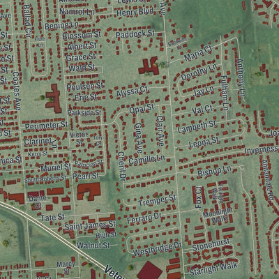 Close-up of the map of Holbrook, New York print showing street and building detail