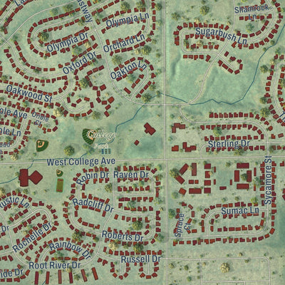 Close-up of the map of Greendale, Wisconsin print showing street and building detail