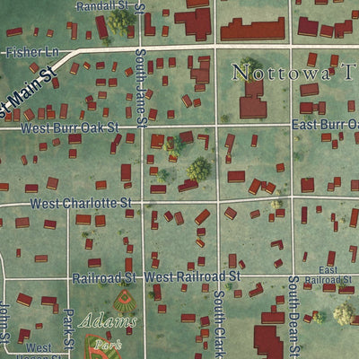 Close-up of the map of Centreville, Michigan print showing street and building detail