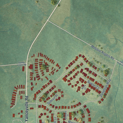 Close-up of the map of Green Level, North Carolina print showing street and building detail