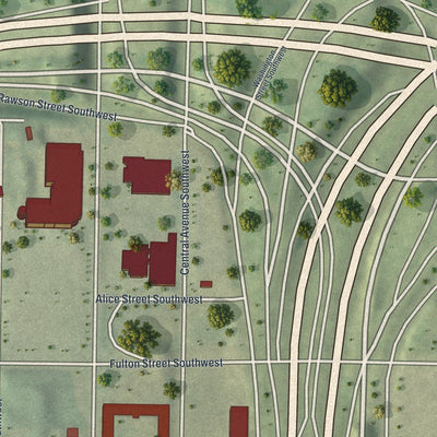 Close-up of the map of Mechanicsville, Georgia print showing street and building detail