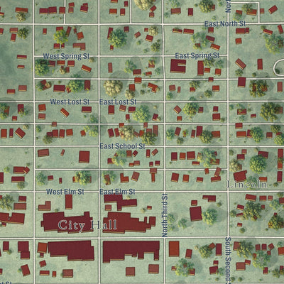 Close-up of the map of Lincoln Center, Kansas print showing street and building detail