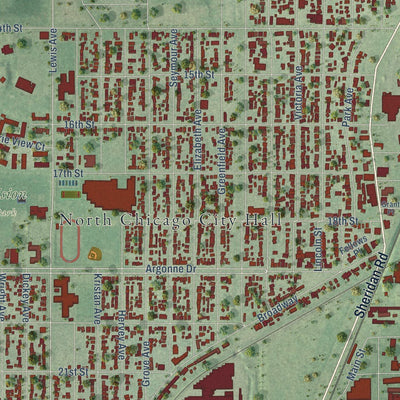 Close-up of the map of North Chicago, Illinois print showing street and building detail