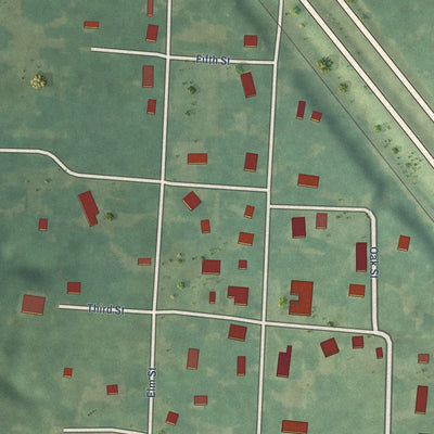 Close-up of the map of Ogden, Arkansas print showing street and building detail