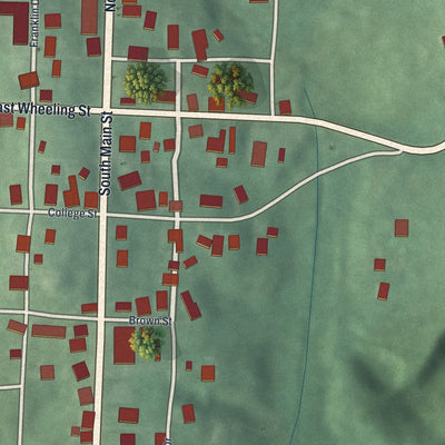 Close-up of the map of New Athens, Ohio print showing street and building detail