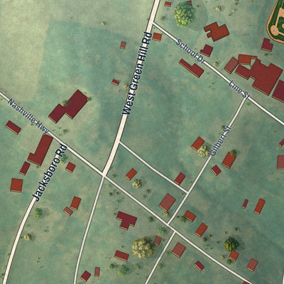 Close-up of the map of Centertown, Tennessee print showing street and building detail
