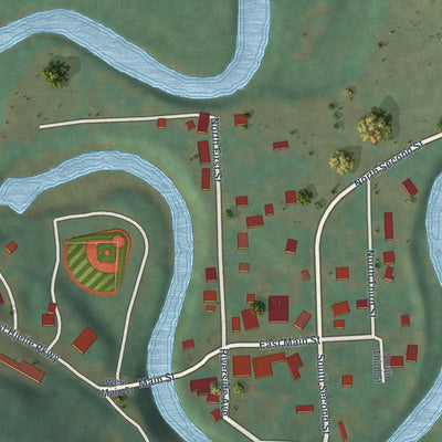 Close-up of the map of Fort Ransom, North Dakota print showing street and building detail
