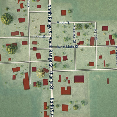 Close-up of the map of Yale, Illinois print showing street and building detail