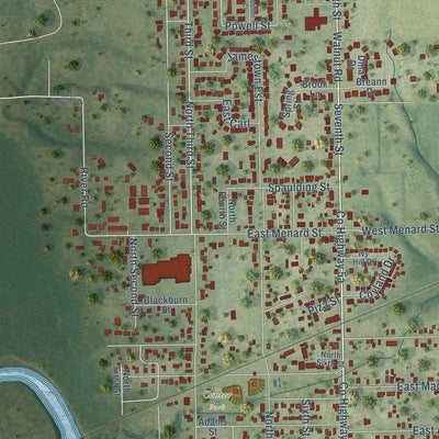 Close-up of the map of Riverton, Illinois print showing street and building detail