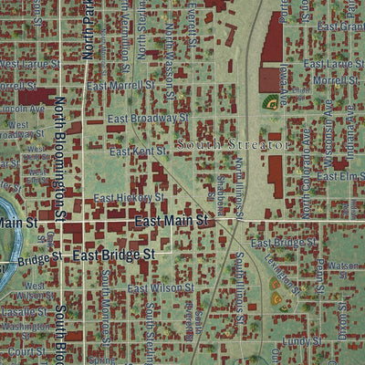 Close-up of the map of Streator, Illinois print showing street and building detail