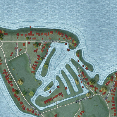 Close-up of the map of Tonka Bay, Minnesota print showing street and building detail