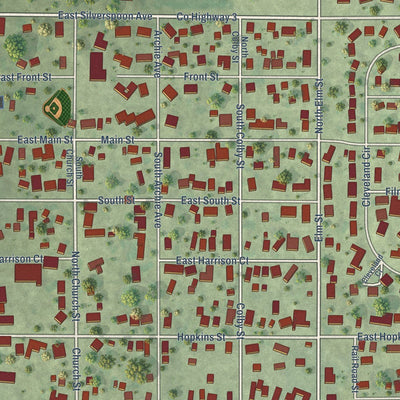 Close-up of the map of Granville, Illinois print showing street and building detail