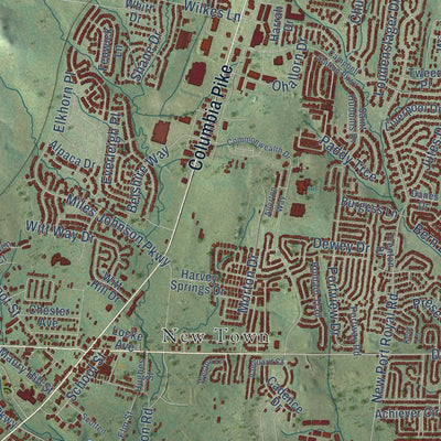Close-up of the map of Spring Hill, Tennessee print showing street and building detail