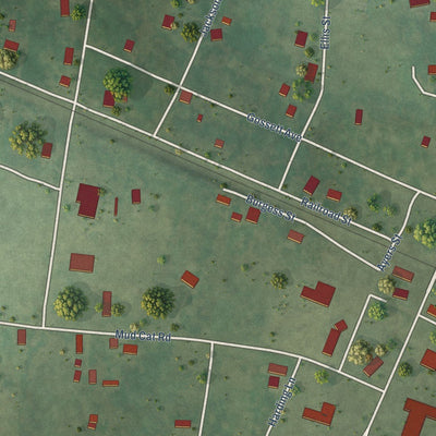 Close-up of the map of Cedar Hill, Tennessee print showing street and building detail