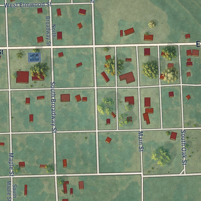 Close-up of the map of Walnut, Kansas print showing street and building detail