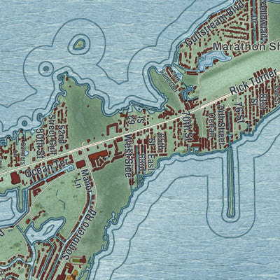 Close-up of the map of Marathon, Florida print showing street and building detail
