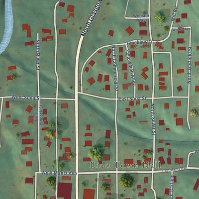 Close-up of the map of Rico, Colorado print showing street and building detail
