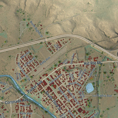 Close-up of the map of Santa Rosa, New Mexico print showing street and building detail