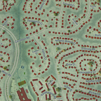 Close-up of the map of Countryside, Virginia print showing street and building detail