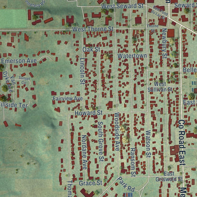 Close-up of the map of Ripon, Wisconsin print showing street and building detail