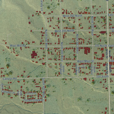 Close-up of the map of Ferron, Utah print showing street and building detail