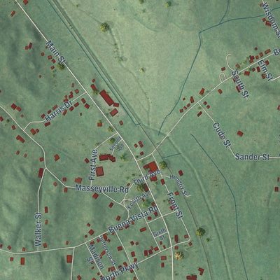 Close-up of the map of Bethel Springs, Tennessee print showing street and building detail