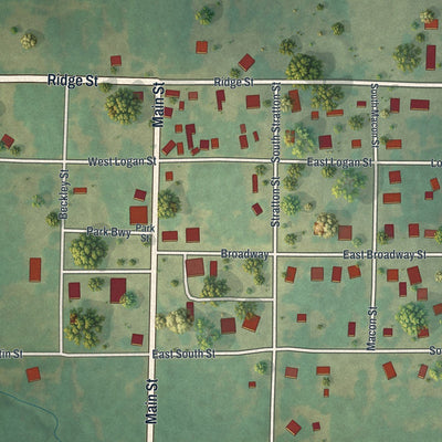 Close-up of the map of Jerico Springs, Missouri print showing street and building detail