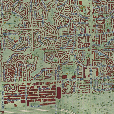 Close-up of the map of Schaumburg, Illinois print showing street and building detail