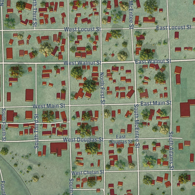 Close-up of the map of Coulee City, Washington print showing street and building detail