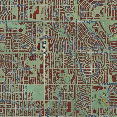 Close-up of the map of Longmont, Colorado print showing street and building detail