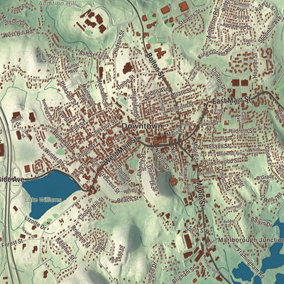 Close-up of the map of Marlborough, Massachusetts print showing streets and neighborhoods