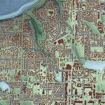 Close-up of the map of Federal Way, Washington print showing street and building detail