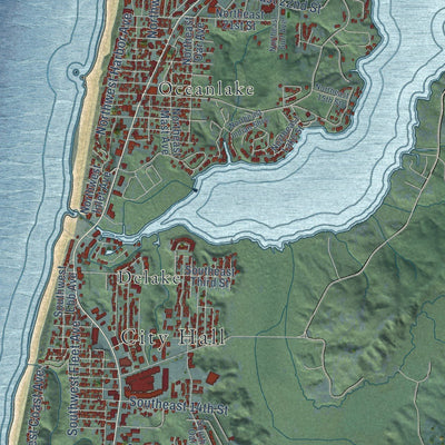 Close-up of the map of Lincoln City, Oregon print showing street and building detail