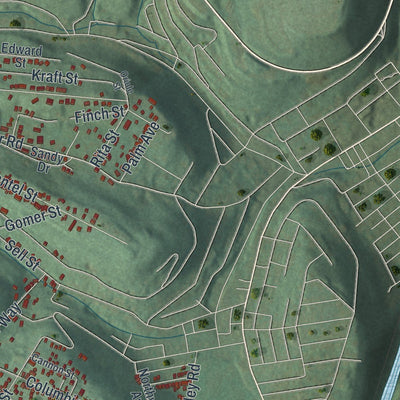 Close-up of the map of Upper Yoder, Pennsylvania print showing street and building detail