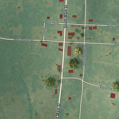 Close-up of the map of Okolona, Arkansas print showing street and building detail