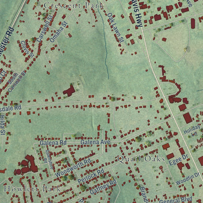 Close-up of the map of Bellwood, Virginia print showing street and building detail