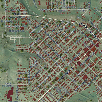 Close-up of the map of Lewistown, Montana print showing street and building detail