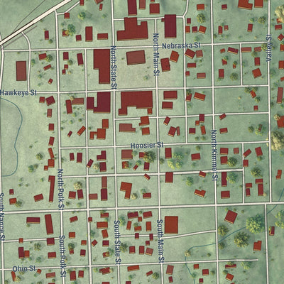 Close-up of the map of Osceola, Nebraska print showing street and building detail