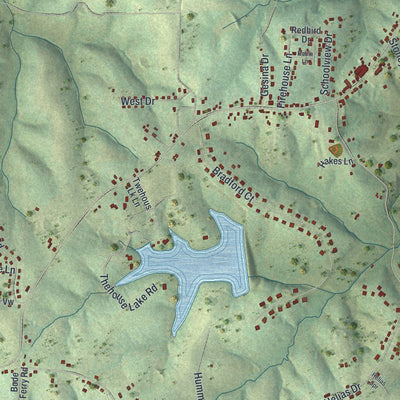 Close-up of the map of Taos, Missouri print showing street and building detail
