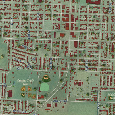 Close-up of the map of Gering, Nebraska print showing street and building detail