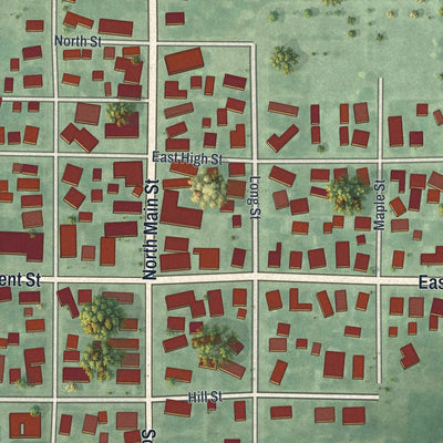 Close-up of the map of Pleasant Hill, Ohio print showing street and building detail