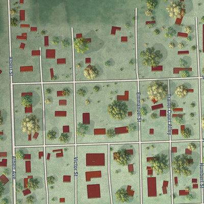Close-up of the map of Cavour, South Dakota print showing street and building detail