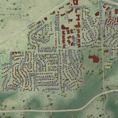Close-up of the map of the Town of Brookfield, Wisconsin print showing street and building detail
