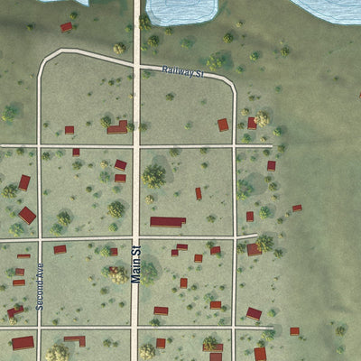 Close-up of the map of Belvidere, South Dakota print showing street and building detail