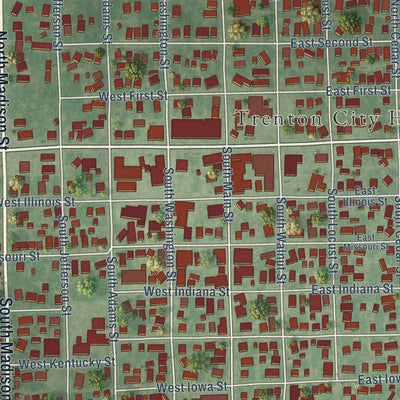 Close-up of the map of Trenton, Illinois print showing street and building detail