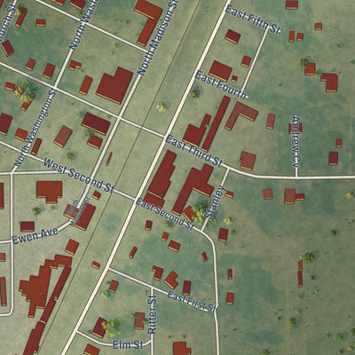 Close-up of the map of Weiner, Arkansas print showing street and building detail