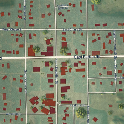 Close-up of the map of Leonardville, Kansas print showing street and building detail