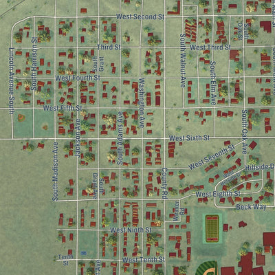 Close-up of the map of Warden, Washington print showing street and building detail