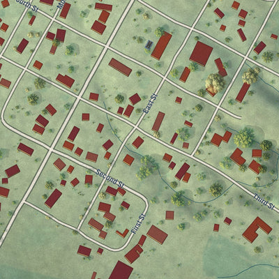 Close-up of the map of Manchester, Illinois print showing street and building detail